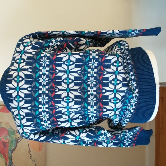 Vintage sweater wool blend crew neck navy blue white snow ski pattern size M - Picture 5 of 7